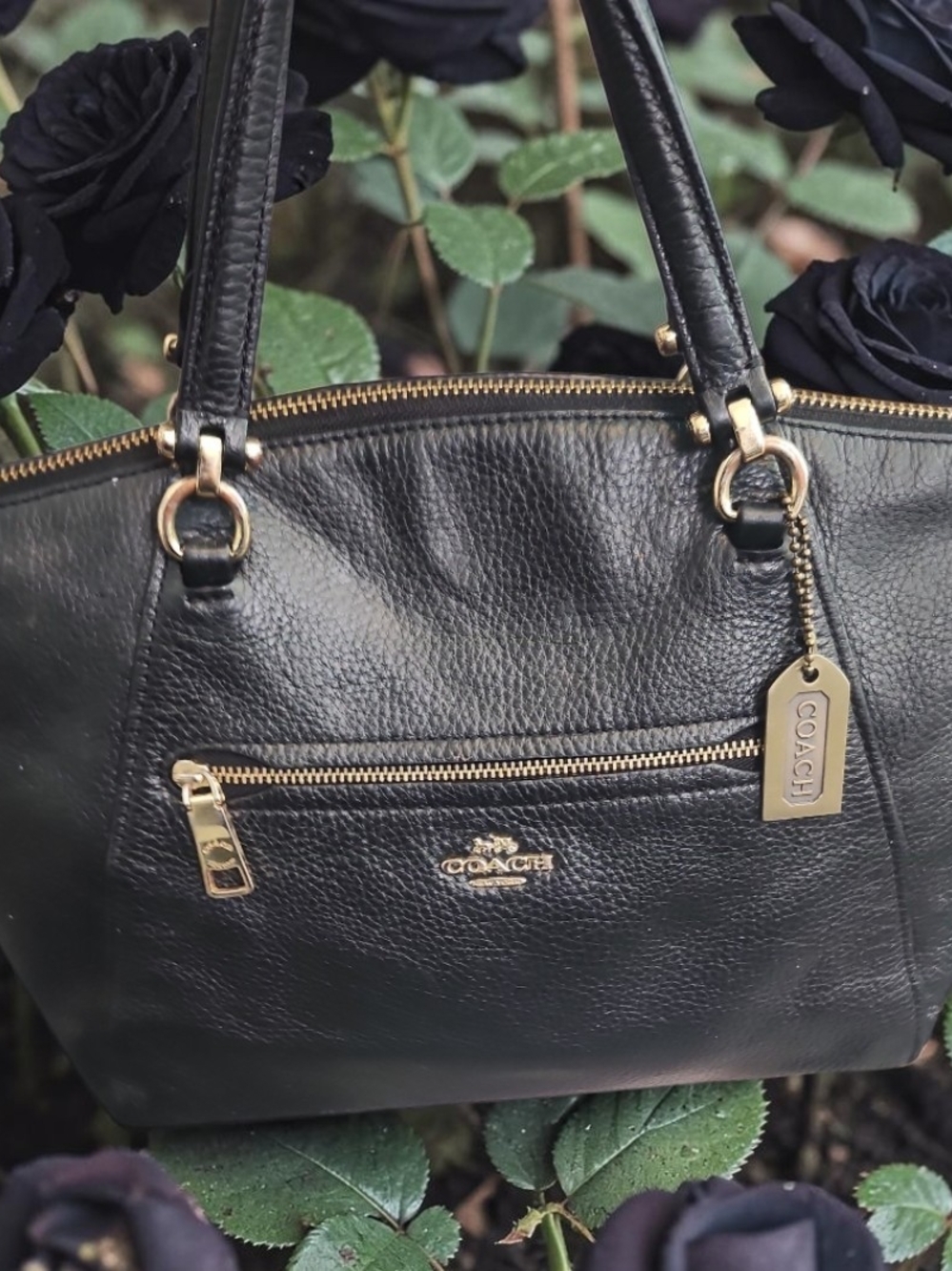 Coach Black Prairie Leather Satchel with Gold Hardware